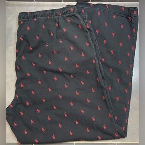 Polo Ralph Lauren Sport Pony Mens Lg Pajama Bottom Black Red Logo Allover Warm36